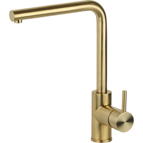 Mezclador de fregadero de cocina en acero inoxidable color PVD dorado cepillado con caño regulable Pollini NF0003C  PVD de oro cepillado