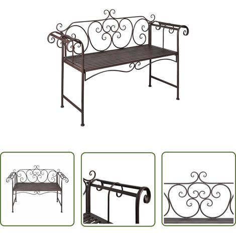 The Living Store Gartenbank 132 cm Stahl Antik Braun - Gartenbank - Metall Gartenbank - Gartenmöbel - Balkonmöbel - Outdoor Möbel (1/5)