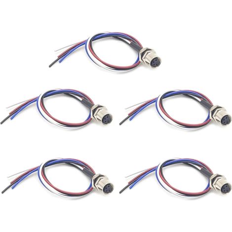 5 Stück M8 4 broches Réceptacle de panneau, IP67 étanche à code Aviation Connecteur Câble Montage arrière Type de soudure Connecteur de montage Industrie Machines Adaptateur Câble (M8 4 Broches (1/5)