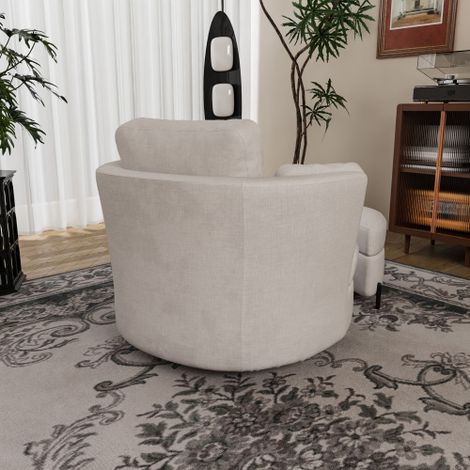 Fauteuil moderne surdimensionné avec pouf de rangement en forme de lune, en chenille beige, 3 coussins amovibles, rembourrage d'assise très élastique – fauteuil de lecture confortable pour le salon, l