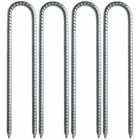 Piquets d'ancrage en U 30 cm – Acier galvanisé antirouille – Pour tentes, tonnelles, filets de football – Lot de 4 pièces (1/5)