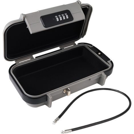 Coffre-fort Portable, Boîte de rangement de mot de passe amovible et portable Coffre Fort Sécurisé Mini Coffre Fort de Voyage Étanche Antivol avec Câble Métallique, Gris (1/4)