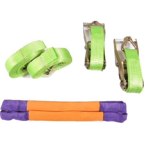 Recovery Ratchet Strap Set Hi Vis x2 (50MM x 4M Alloy Wheel Tie Down Trailer Kit) (1/4)