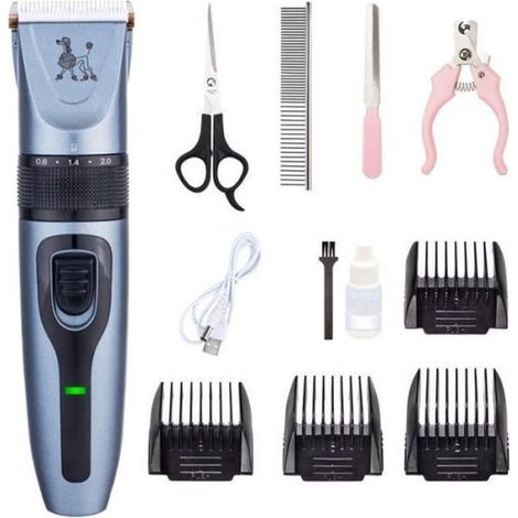 Ensemble de tondeuse pour animaux de compagnie en quatre pièces — lames en céramique détachables, écran LCD, charge rapide. (1/4)