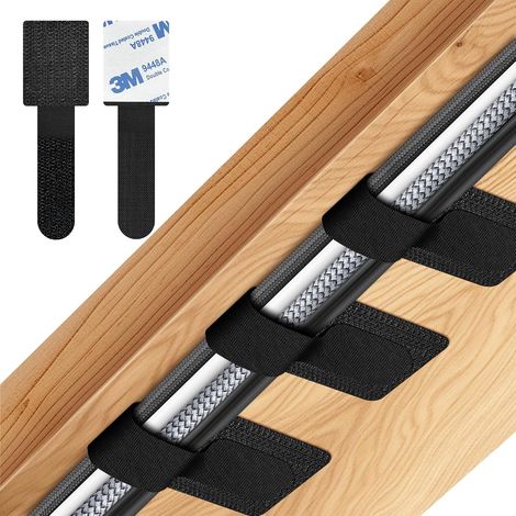 Lot De 20 Organiseurs De Câbles Auto-Adhésifs Pour TV, PC, Ordinateur Portable, Ordinateur De Bureau, Guirlandes Lumineuses（Noir) (1/5)