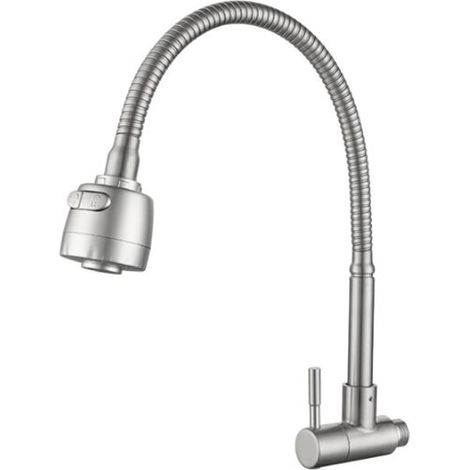 Robinet de cuisine Robinet d'eau froide Montage mural Une main Robinet mural en acier inoxydable Bec orientable (1/5)