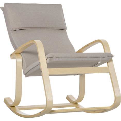 Fauteuil à bascule en bois de bouleau 67x95x95 cm gris naturel (1/5)