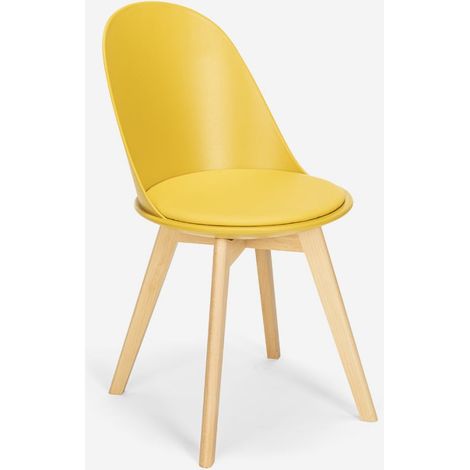 Stuhl in Skandinavischen Design aus Holz mit Kissen für Küche Esszimmer Bib Nordica - Gelb