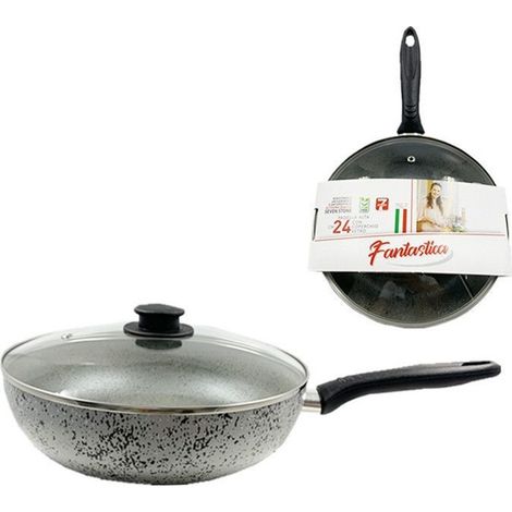Trade Shop - copy of PENTOLA 16CM ANTIADERENTE ANTIGRAFFIO 7 STRATI 2 MANICI CON COPERCHIO IN VETRO 032871M - -24cm -