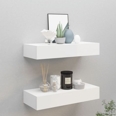 Lot de 2 Étagères à tiroirs murales Armoire murale Meuble Étagère Blanc 60x23,5x10 cm MDF 83874 (1/5)