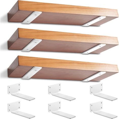 Lot de 6 - Équerre étagère - Support invisible - Fixation murale flottante - Acier robuste antirouille - Pour salon chambre bibliothèque - Blanc - 15cm (1/5)