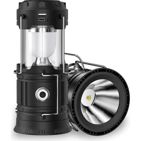 Enowelir Lampe de camping solaire, lampe de poche étanche, rechargeable par USB, portable, tente, urgence, randonnée (1/4)