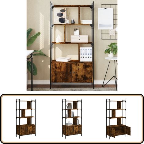 Bücherregal mit Tür Räuchereiche 76,5x30x154,5 cm Holzwerkstoff - Buche Regal - Bücherregal - Holzregal - Wohnraum Dekoration - Regal Mit Türen