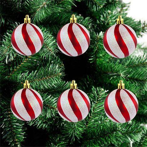Boule De Noel - 6 Pièces - Diamètre 6 Cm - Revêtement Électroplacé Rouge Et Argent - Décoration Arbre De Noël - Lot Avec Boîte Cadeau (1/5)