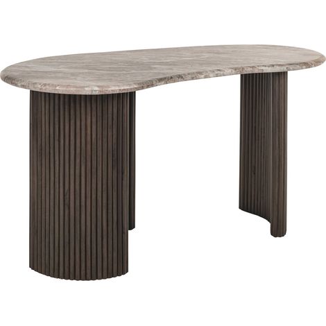 Bureau élégant bois foncé plateau marbre style chic hôtel - Bois foncé et marbre gris taupe (1/5)