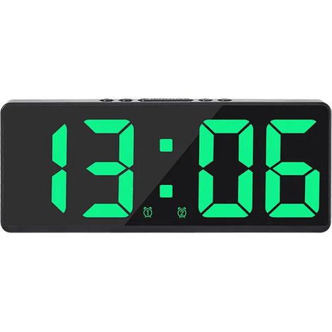 Reloj despertador digital, pantalla de temperatura multifuncional, control por voz, función de no molestar, reloj LED de escritorio, para uso doméstico - verde (1/4)