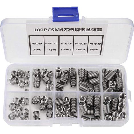 Insert Fileté M6 Acier Inox, 100 Pièces Kit Réparation Vis (1/5)