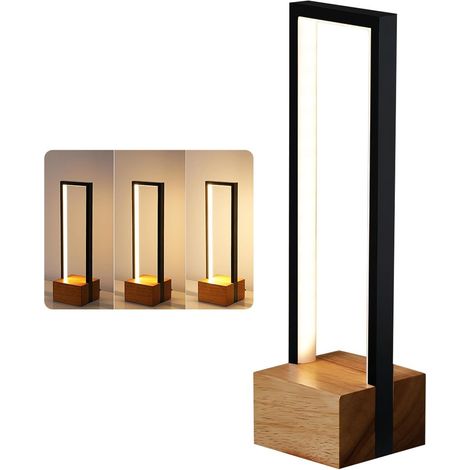 Moderne, quadratische Nachttischlampe aus Massivholz, dimmbar, mit Holzsockel und Aluminiumlegierungsrahmen, 10 x 10 x 35 cm