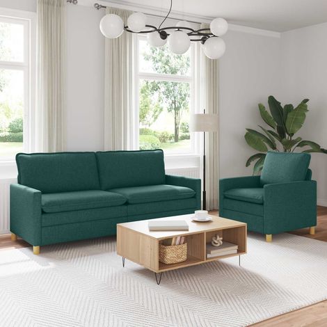 vidaXL Juego de Sofá 2 uds. Verde oscuro Tela (1/5)