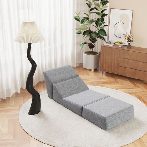Sofá cama individual, sofá plegable, relleno de espuma, tapizado en franela, 90×81×71 cm, gris (1/5)