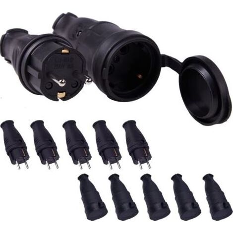 Ensemble de 5 pièces comprenant une prise et une fiche, 250 V, 16 A, 4000 W, fiche secteur étanche avec broches en caoutchouc (indice de protection IP44) – pour des sections de câble de 0,5 à 3 cm² (1/5)