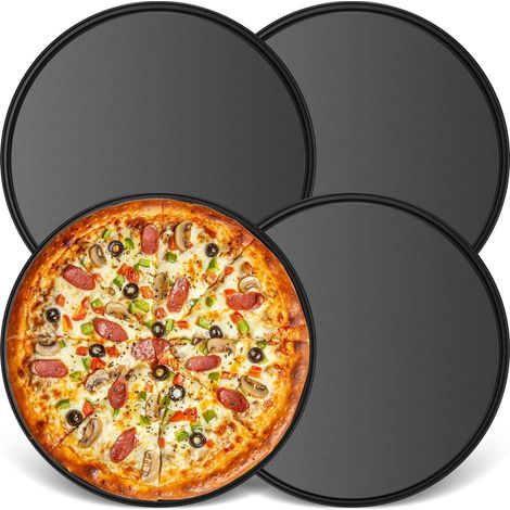plate pizza Set of 4, 26 cm, Steel the Carbon with Coating Teflon, Anti-adhesive, Healthy and Durable, Ideal for the Pizzas Home (1/5)
