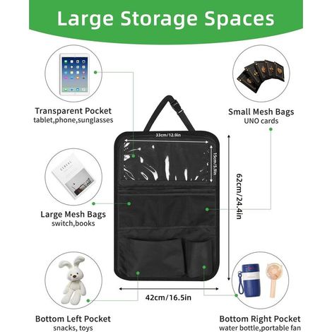 Lot de 2 organisateurs de siège de voiture, grande protection de dossier et sac de rangement étanche multifonction pour enfants, protection de siège avec table pliante, poche pour tablette (1/4)