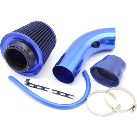 Kit Admission Direct Universel - Filtre à Air Sport pour Voiture avec Tuyau, Diamètre 76mm, Système d'Admission d'Air en Fibre, Améliorez la Performance et le Son de Votre Moteur(Tout bleu) (1/2)