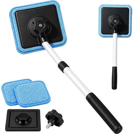 Nettoyeur magnétique double pour pare-brise, kit de nettoyage sans traces pour vitres de voiture, manche allongé
