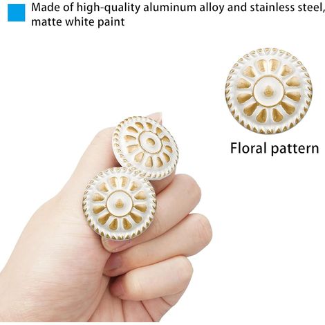 Bouton de Porte Blanc 16Pcs Poignee de Meuble Cuisine Boutons de Tiroir Boutons de Placard Vintage Ronds Poignées Bouton de Meuble Avec Vis Pour Commode Placard Cuisine