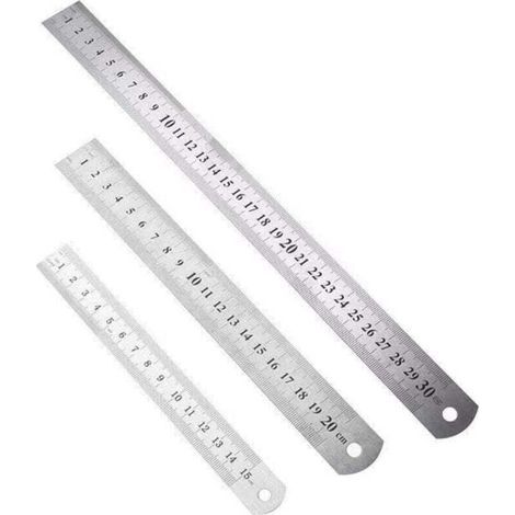 Set di 3 righelli metallici in acciaio inox, doppia faccia metrica e imperiale, riga di misura di precisione per tecnica, insegnamento e disegno ingegneristico (1/4)