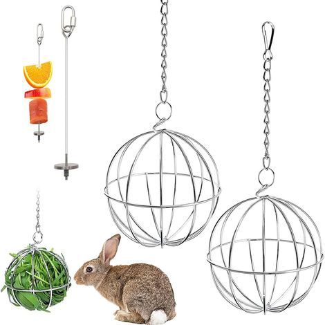 2 Pieces Hay Ball, Pet Hay Ball, Rabbit Ball Feeder, 1 Pieces Vegetable Feeding Steel Fork, For Feeding Small Animals