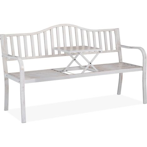 Panchina da giardino con tavolino integrato 150 x 58,5 x 89 cm per 3 persone stile elegante in acciaio grigio 130010638