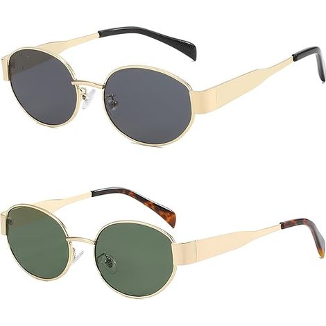 Lunettes de soleil ovales, lot de 2, monture en métal, petite taille, unisexe, style rétro années 90, protection UV