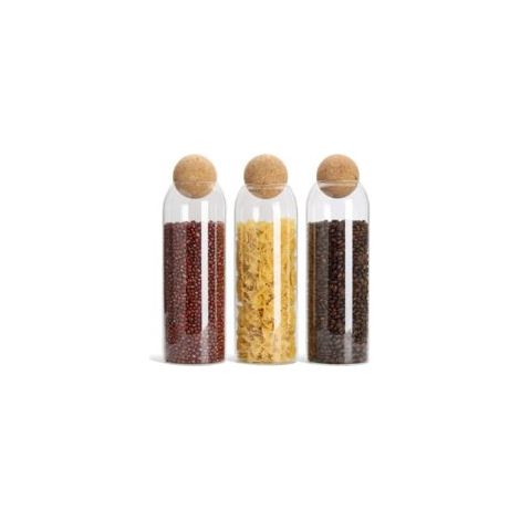 Mezheng – Juego de 3 tarros de vidrio borosilicato de 1300 ml – Herméticos con tapas de corcho – Dimensiones: 29 cm x 9 cm – Aptos para lavavajillas – Crezuo