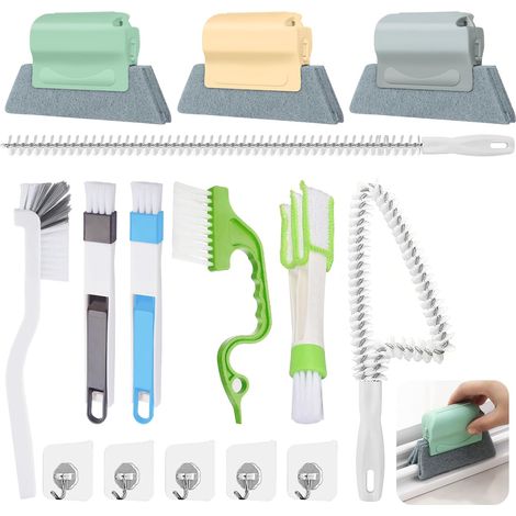 15 Brosses de Nettoyage pour Rainures de Fenêtres Set, Ménagères Nettoyeur Rail Baie Vitrée avec 5 Crochet, Outils de Nettoyage en Profondeur pour Porte Coulissante, Volet, Climatiseur (1/5)