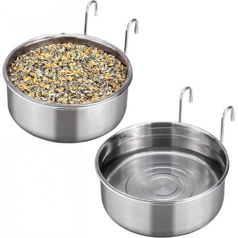 Dos comederos/bebederos colgantes de 280 ml y 10 cm de diámetro que se pueden colgar en los barrotes de una jaula (jaulas para pájar，280 ml，10 cm (1/5)