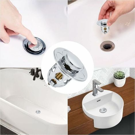 Lot de 2 bonde de lavabo à pousser universelle, filtre anti-colmatage, trou à cheveux 34-40 mm, évacuation salle de bain (1/4)