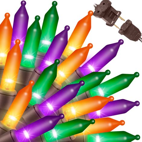 Guirlande lumineuse extensible ultra-brillante orange, violette et verte pour Halloween, 100 ampoules, 6 m (19,6 pi), certifiée UL, pour décoration extérieure (arbre de Noël, jardin, etc.). (1/5)