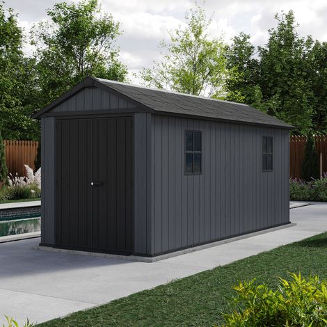 Keter Newton Plus 7.5 x 15ft Outdoor Garden Storage Shed Grey Wood Effect Resin (1/5)