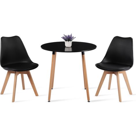 Lot de 2 Chaises design contemporain nordique scandinave - pieds en bois de hêtre massif - Noir (1/4)
