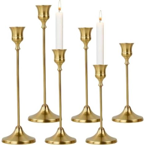 Portacandele dorato, set di 6 portacandele, candeliere, per candele affusolate, per matrimoni, soggiorno, sala da pranzo, decorazione, Halloween, bianco (1/5)