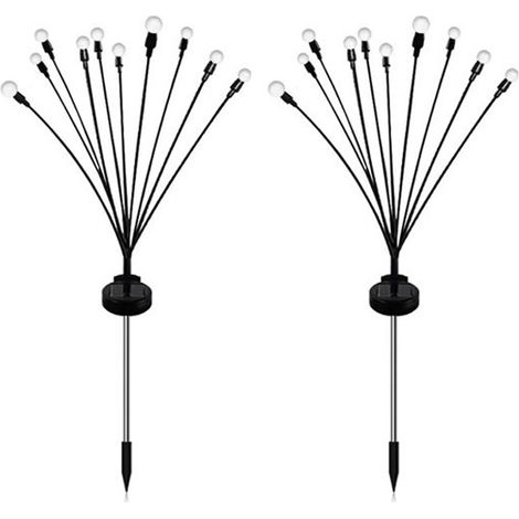 Luminaire Solaire À LED En Forme De Luciole - Diamètre Boule 1,8 cm - Longueur Totale 73 cm - Étanche Ip44 - Pour Jardin Cour Arrière Terrasse - Lot De 2 (1/5)