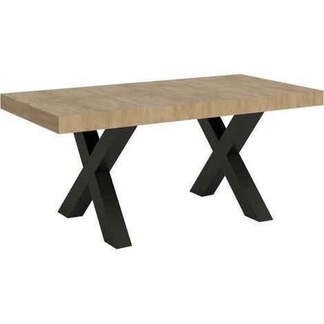 Table extensible 6 à 12 places L 160 à 264 cm bois clair et pieds métal gris foncé Tsara (1/5)
