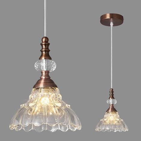 AUTRUCKER Petit lustre en verre de style rétro, lustre de plafond moderne, lustre réglable, design en forme de cloche, ampoule non incluse, 220 V, E27 (1/5)