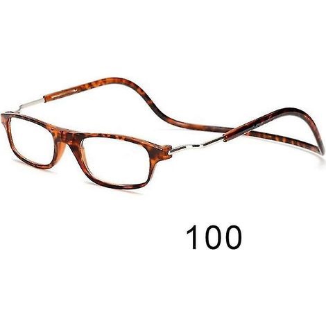 Lunettes de lecture magnétiques flexibles, pliables et réglables, à suspendre autour du cou, verres transparents, correction 100, motif léopard. (1/3)