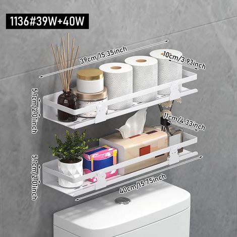 (1136-39-40W) Étagère de rangement murale pour salle de bain, étagère de rangement murale non perforée (1/5)