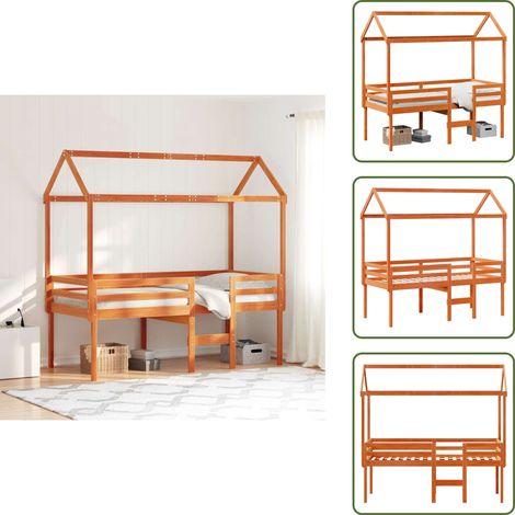 The Living Store Lit haut sans matelas cire marron 75x190 cm bois de pin massif - Lit Enfant - Lit Surélevé - Lit Cabane - Lit Design - Lit Bois Pin