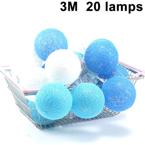 Guirlande Lumineuse LED - Boules Coton - 3 M - 20 LED Blanc Chaud - Alimentation Piles AA - Pour Décoration Intérieure Extérieure - Noël Mariage Fête Chambre - 1 Pièce (1/5)