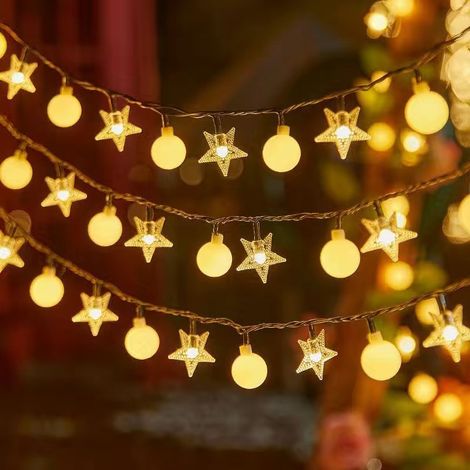 Guirlande lumineuse à boules blanches, ambiance bulle, 40 ampoules, boîtier à piles + USB. (1/5)
